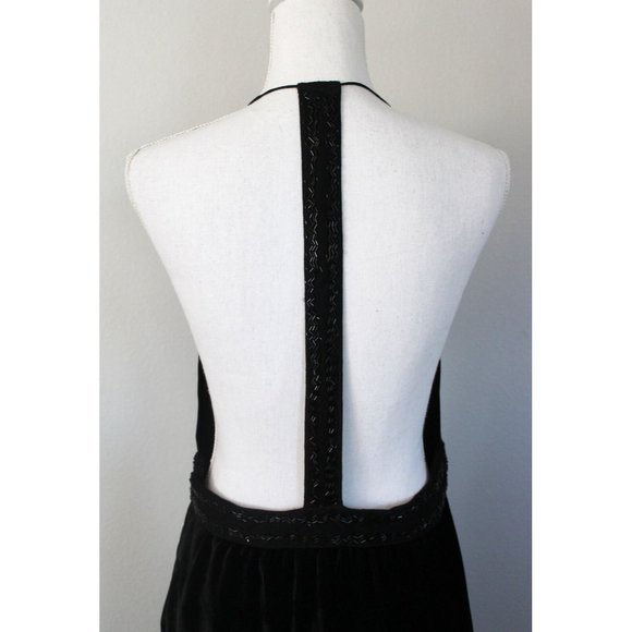 NWT UO URBAN OUTFITTERS Black Dahlia Velvet Beaded Backless Maxi Dress, L Large - Picture 9 of 12